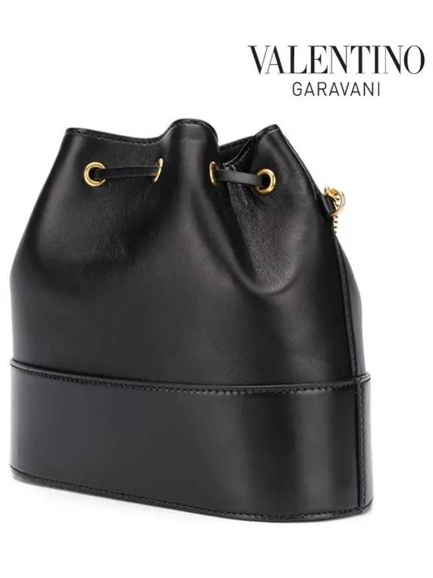 V Logo Signature Chain Napa Leather Bucket Bag Black - VALENTINO - BALAAN 4