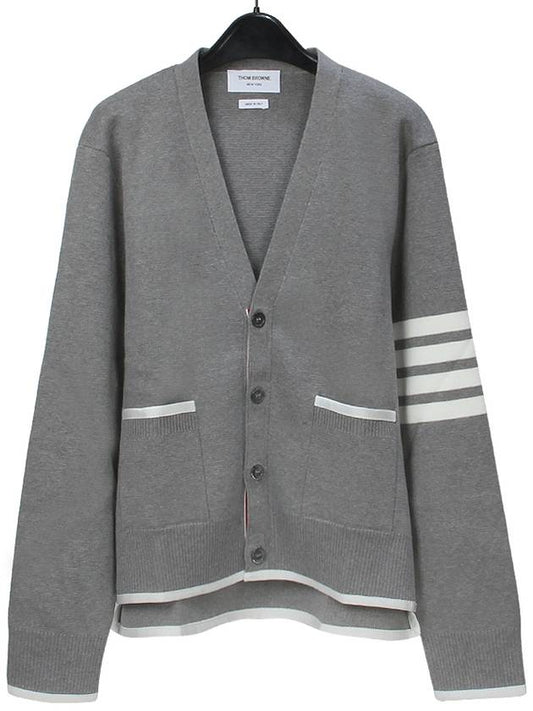 V-Neck Diagonal Armband Cardigan Grey - THOM BROWNE - BALAAN 2