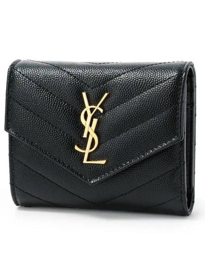 Monogram Cassandra Matelasse Half Wallet Black - SAINT LAURENT - BALAAN 2