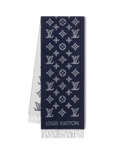 Monogram Shadow Wool Cashmere Scarf Navy - LOUIS VUITTON - BALAAN 2