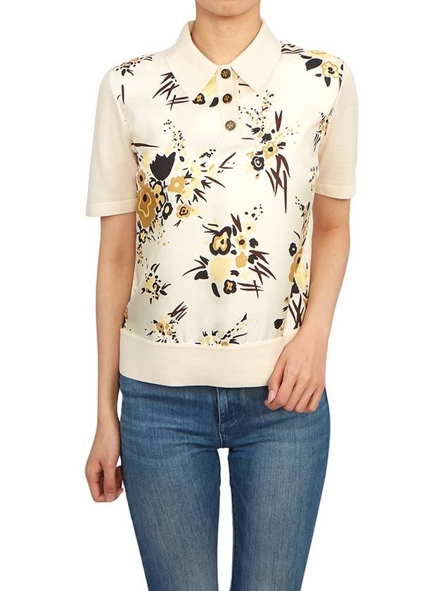 Women's Silk Front Polo Shirt Cream - TORY BURCH - BALAAN 6