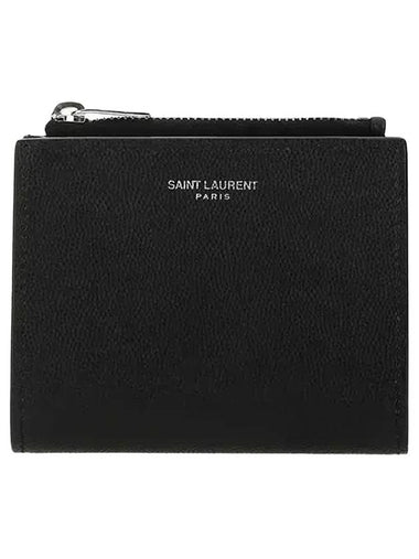 Grain de Poudre Embossed Leather Zipper Card Wallet Black - SAINT LAURENT - BALAAN 1