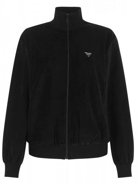 triangle logo suede crop blouson jacket black - PRADA - BALAAN 1