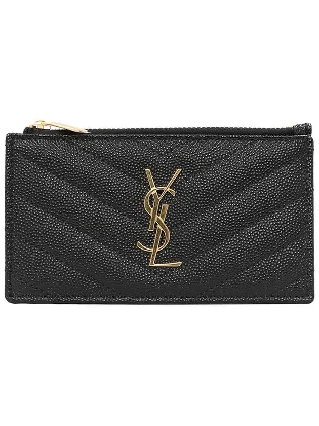 Monogram Fragment Zipper Card Wallet Black - SAINT LAURENT - BALAAN 3