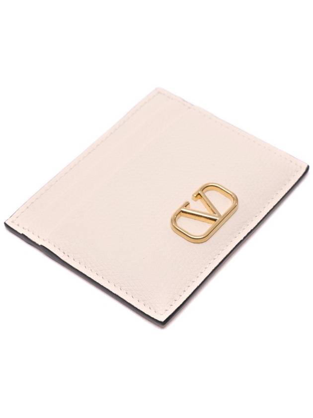 V Logo Signature Grainy Calfskin Card Wallet Ivory - VALENTINO - BALAAN 6