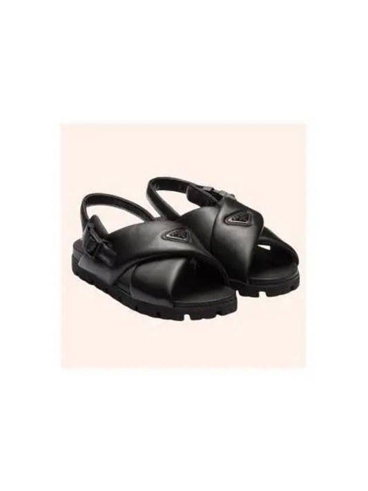 Padded Nappa Leather Crisscross Sandals Black - PRADA - BALAAN 2