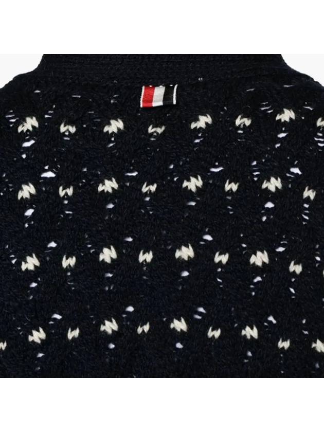 Donegal Cable Classic Wool Cardigan Navy - THOM BROWNE - BALAAN 6