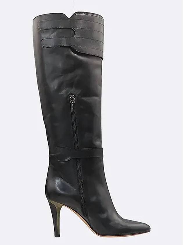 Black leather double pin buckle women s long boots 250MM - JIMMY CHOO - BALAAN 4