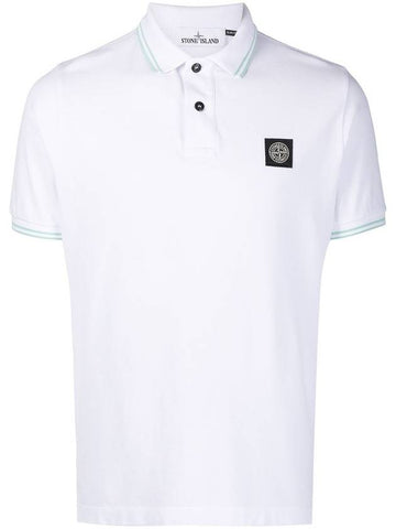 Men's Two Line Wappen Patch Cotton Short Sleeve Polo Shirt White - STONE ISLAND - BALAAN 1