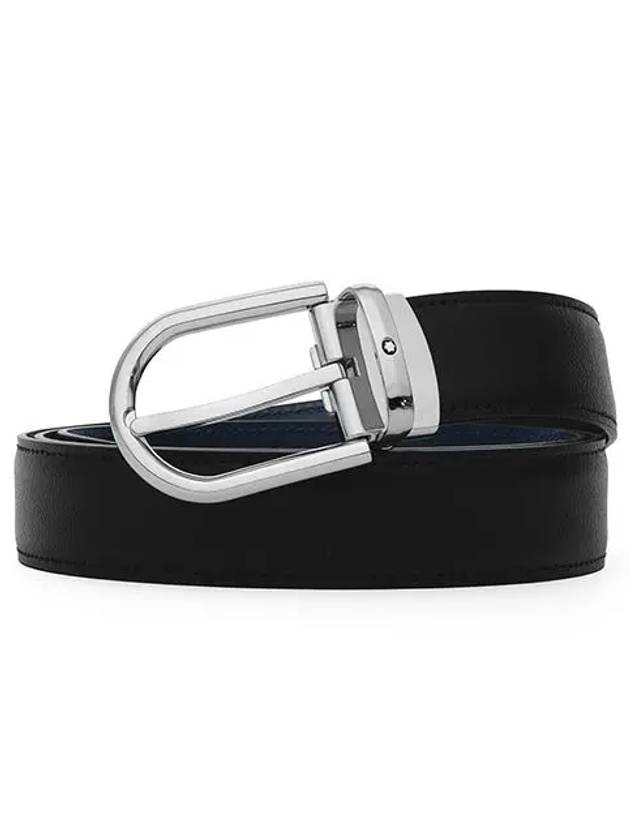 Metal Glossy Palladium Buckle Leather Belt Black - MONTBLANC - BALAAN 5