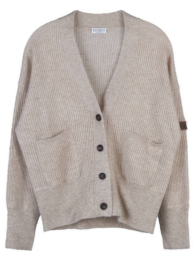 Women's Mohair V-neck Cardigan Beige - BRUNELLO CUCINELLI - BALAAN.