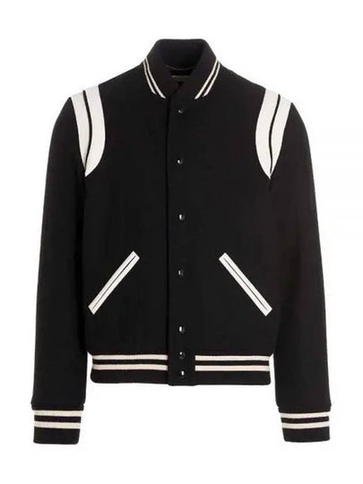 Teddy Bomber Jacket in Wool Black White - SAINT LAURENT - BALAAN 2