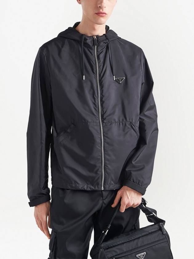 Men's Logo Nylon Hooded Jacket Black - PRADA - BALAAN 5