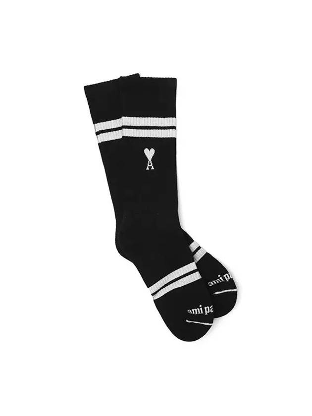 De Coeur Heart Logo Striped Socks Black - AMI - BALAAN 3