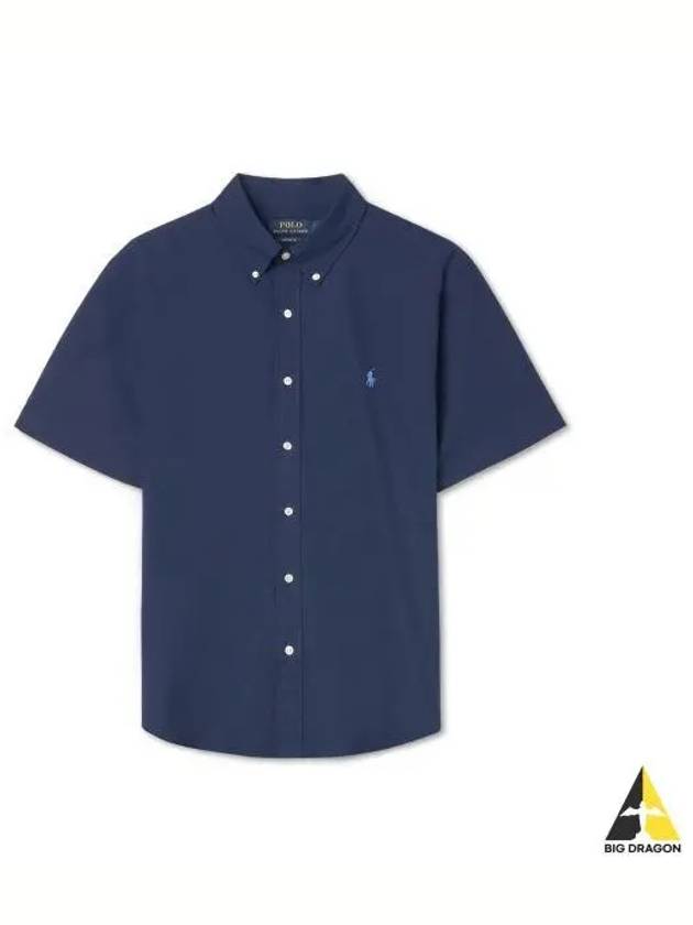 Custom fit short sleeve poplin shirt navy - POLO RALPH LAUREN - BALAAN 1