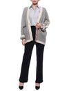 Women's Donegal Contrast Framing 4 Bar Oversized V-neck Cardigan Tonal Gray - THOM BROWNE - BALAAN.