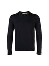 Intarsia Stitch Crew Neck Merino Wool Knit Top Navy - THOM BROWNE - BALAAN 2