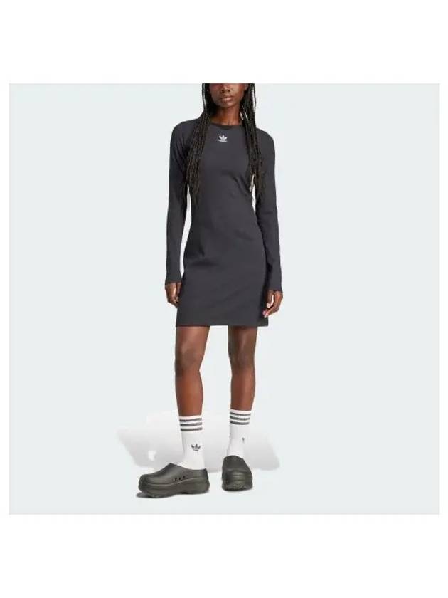 Essentials Rib Long Sleeve Short Dress Black - ADIDAS - BALAAN 2