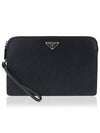 Saffiano Leather Pouch Clutch Bag Black - PRADA - BALAAN.