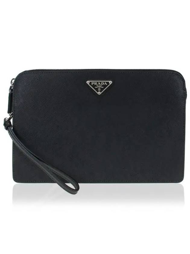 Saffiano Leather Pouch Clutch Bag Black - PRADA - BALAAN.