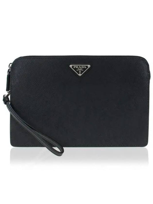 Triangle Logo Saffiano Leather Clutch Bag Black - PRADA - BALAAN 2