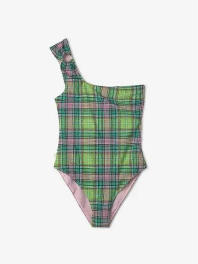 Women's Plaid Check Bottom One Shoulder One-Piece Swimsuit Green - GANNI - BALAAN 2