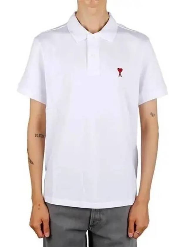 Heart Logo Polo Shirt White - AMI - BALAAN 2