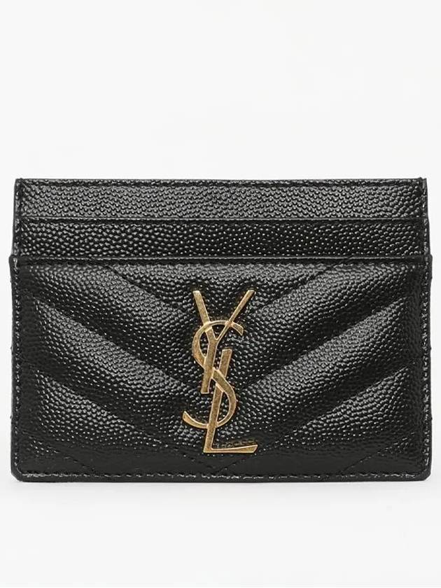 Gold Hardware Matelasse Caviar Leather Card Wallet Black - SAINT LAURENT - BALAAN 3