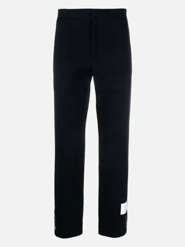 Seersucker Loopback 4 Button Vent Straight Pants Navy - THOM BROWNE - BALAAN 3