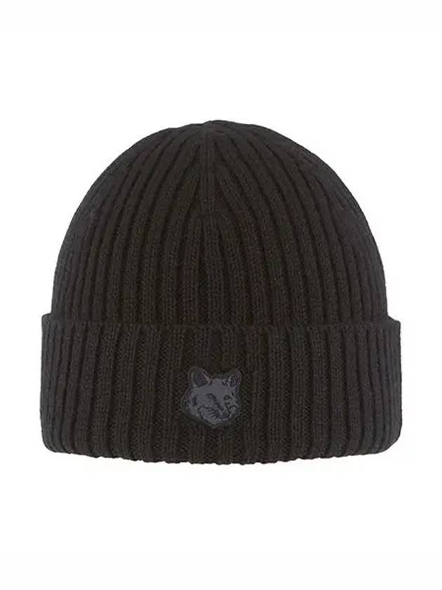 Bold Fox Head Patch Ribbed Beanie Black - MAISON KITSUNE - BALAAN 6