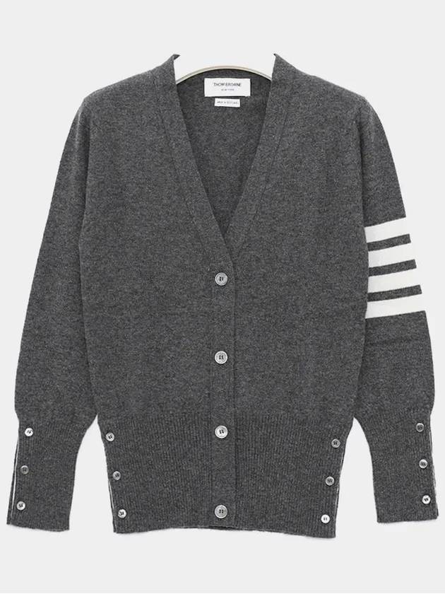 4-Bar V-Neck Cashmere Cardigan Grey - THOM BROWNE - BALAAN 3