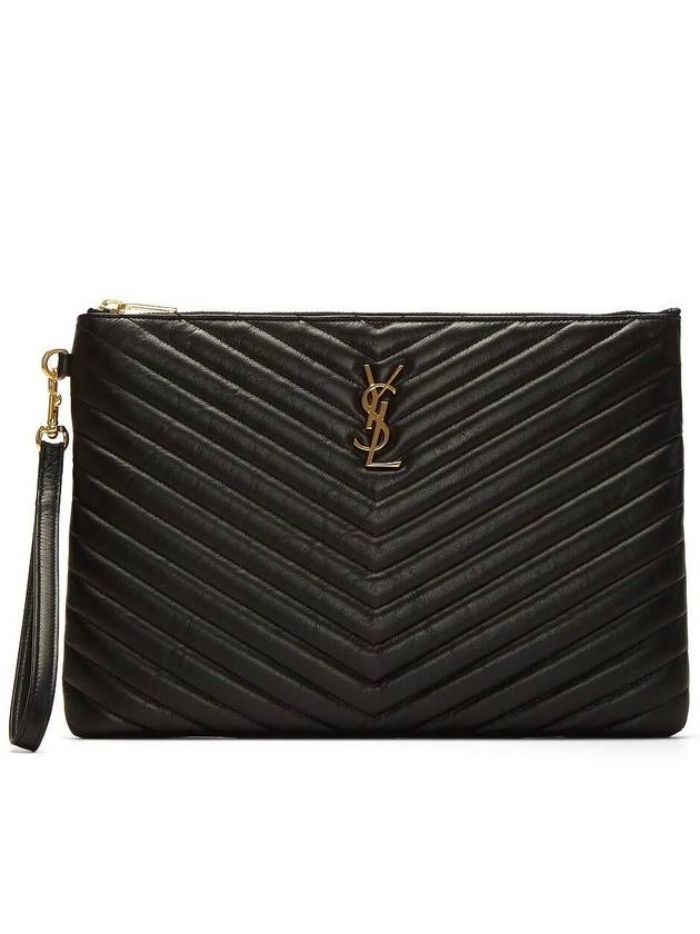 Gold Monogram Matelasse Clutch Bag Black - SAINT LAURENT - BALAAN 2