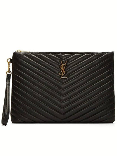 Gold Monogram Matelasse Clutch Bag Black - SAINT LAURENT - BALAAN 2