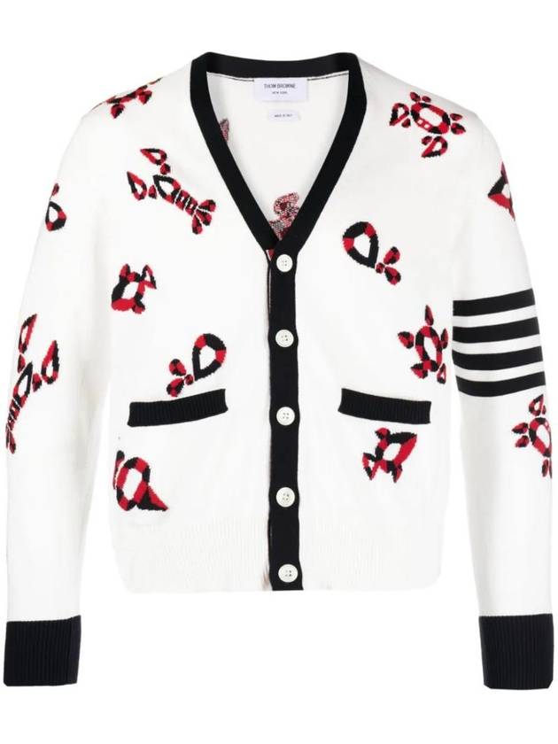 Gem Icons Intarsia Cardigan White - THOM BROWNE - BALAAN 1