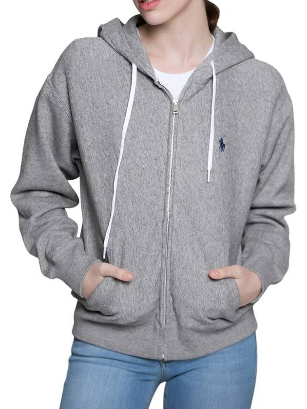 Embroidered Logo Zip Up Hoodie Grey - POLO RALPH LAUREN - BALAAN 2