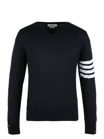 Fine Merino Wool V-Neck Knit Top Navy - THOM BROWNE - BALAAN 2