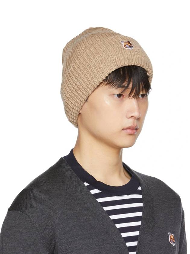 Fox Head Patch Ribbed Beanie Beige - MAISON KITSUNE - BALAAN 5