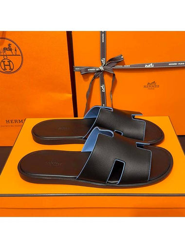 Men's Izmir Sandals Calfskin Black Blue Points - HERMES - BALAAN 1