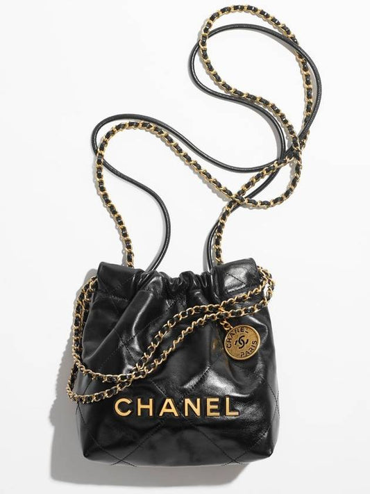 Mini Handbag Shiny Calfskin Gold Black - CHANEL - BALAAN.