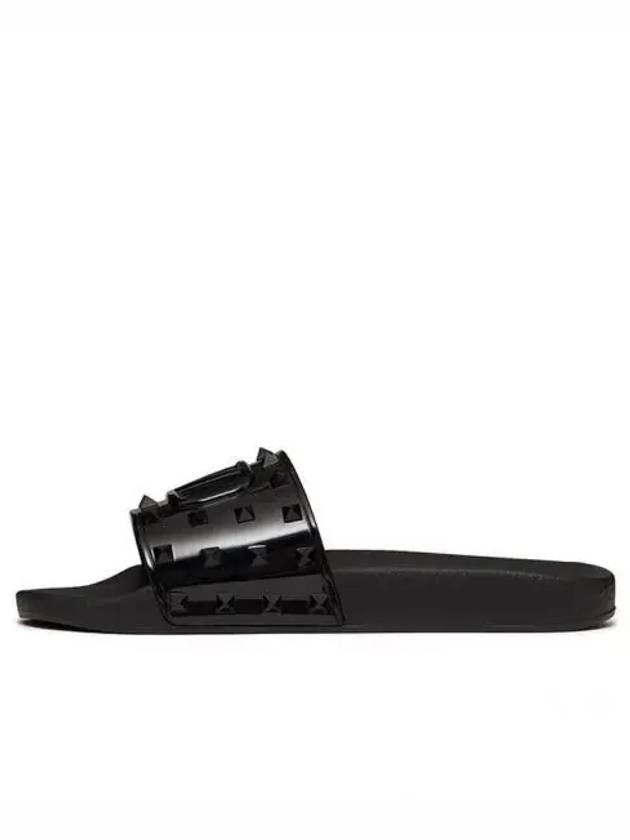 Rockstud V Logo Signature Slippers Black - VALENTINO - BALAAN 2