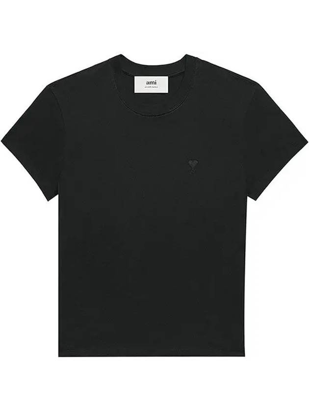 Tone On Tone Heart Logo Organic Cotton Short Sleeve T-Shirt Black - AMI - BALAAN 2