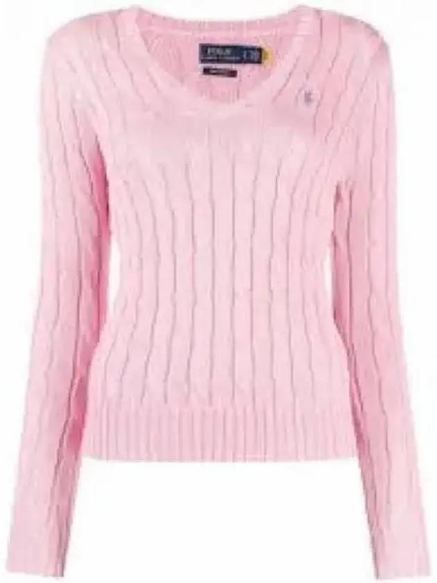 W cable knit cotton V neck sweater pink - POLO RALPH LAUREN - BALAAN 1