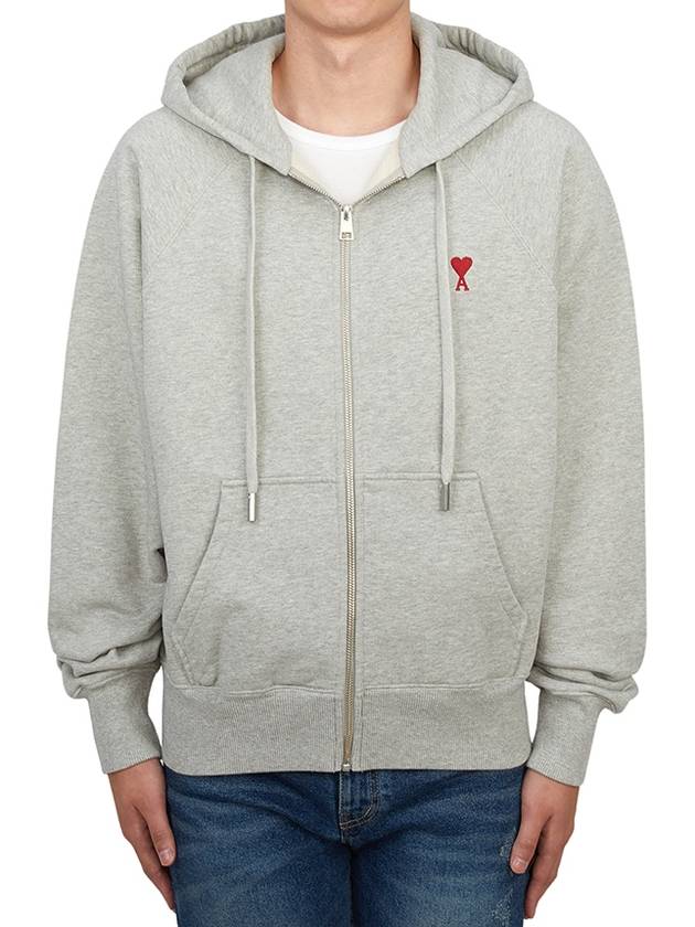 Ami De Coeur Embroid Logo Hoodie Zip-up Grey - AMI - BALAAN 3