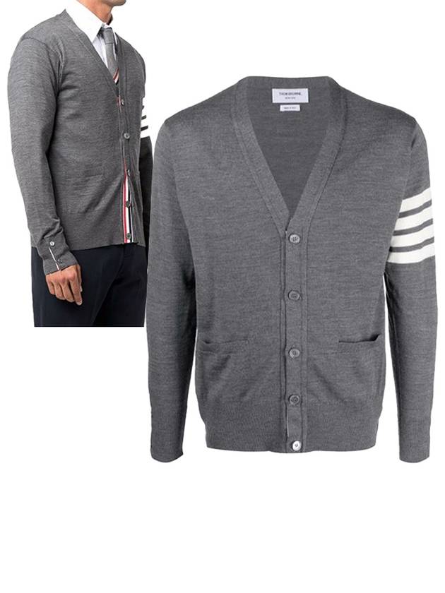 Men's Sustainable Classic Diagonal Wool Cardigan Medium Grey - THOM BROWNE - BALAAN 2