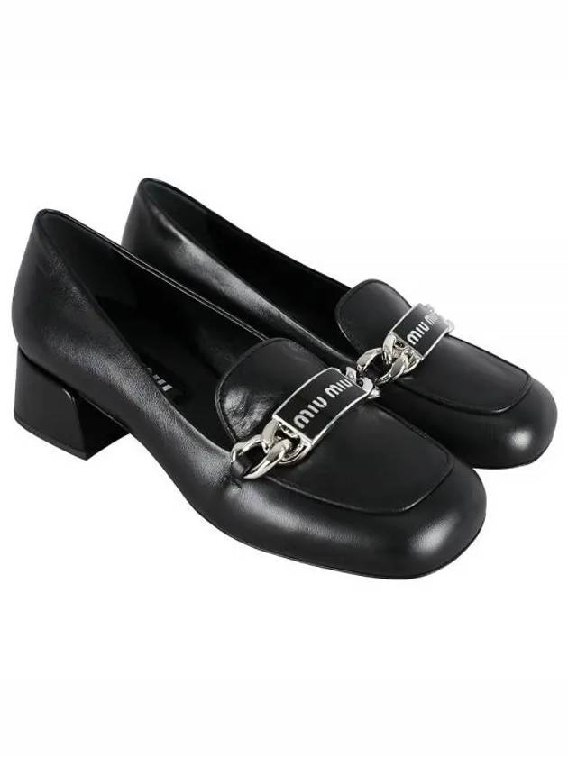 Chain Logo Leather Loafers Black - MIU MIU - BALAAN 2