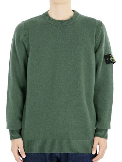 Logo Patch Lambswool Crewneck Knit Top Green - STONE ISLAND - BALAAN 2