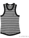 Logo Embroidered Striped Cotton Sleeveless White Black - SAINT LAURENT - BALAAN 9
