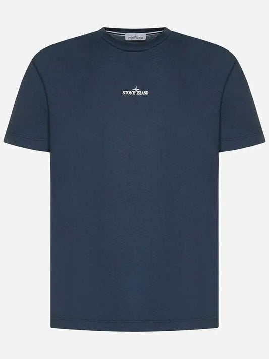 Tricromia Three Print Cotton Jersey T-Shirt Dark Blue - STONE ISLAND - BALAAN 2