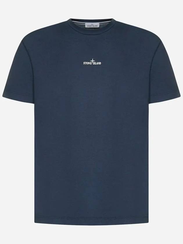 Tricromia Three Print Cotton Jersey T-Shirt Dark Blue - STONE ISLAND - BALAAN 4