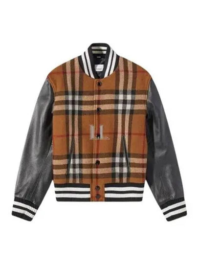 Men's Check Logo Bomber Jacket Brown - BURBERRY - BALAAN 2